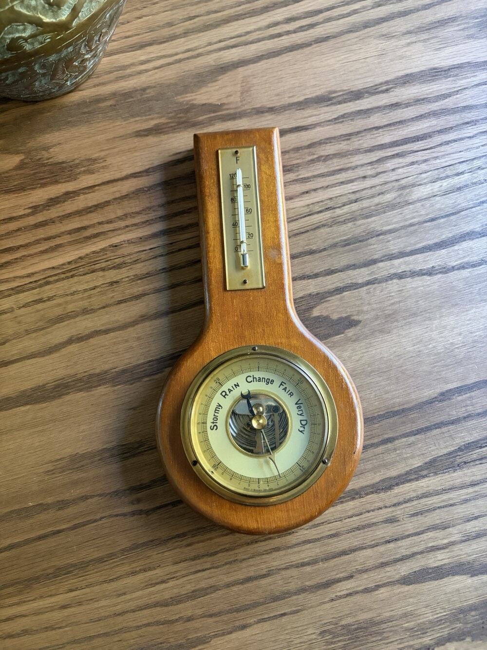 Vintage Midcentury Barometer Wall Hanging Wood Weather Station Germany
